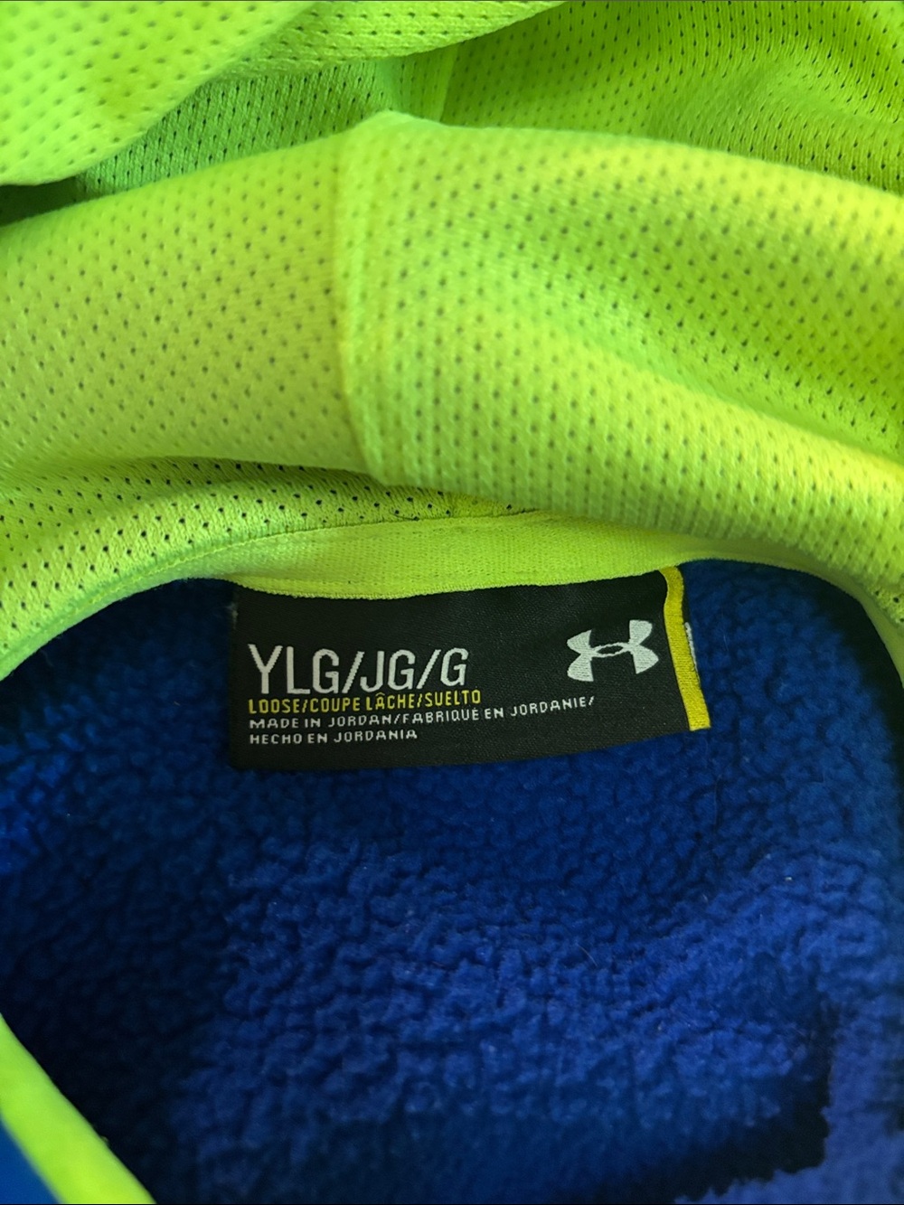 Under Armour Youth Blue Hoodie with Neon Green Logo - Picture 6 of 6